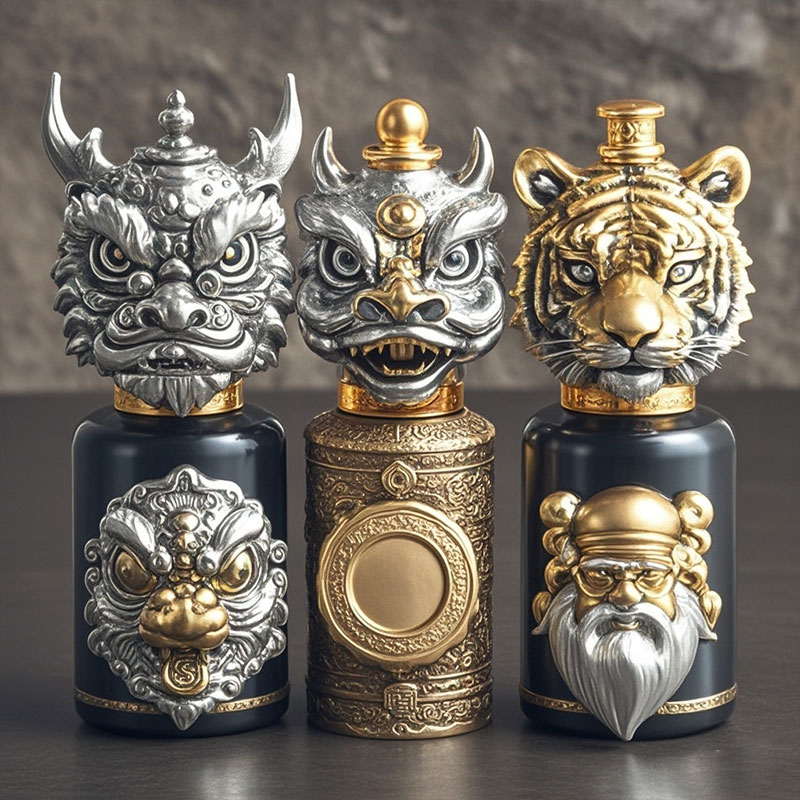 Spiral wine cap in the shape of a lion dance.