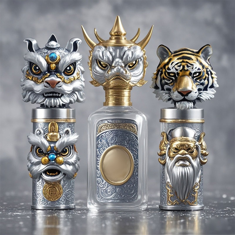 Spiral wine cap in the shape of a lion dance.